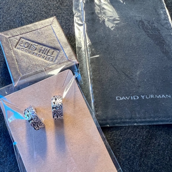 Lois Hill Hand Carved Scroll Chunky Post Hoop Earrings Sterling Silver 6" Drop - Picture 17 of 17